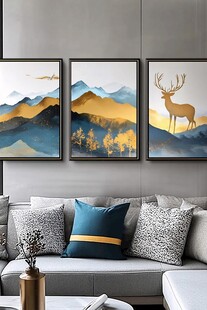客厅山水麋鹿装饰画组合