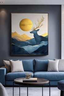 客厅装饰画 鹿影映日风景