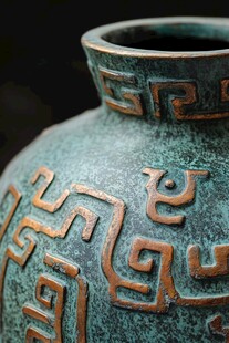 青铜花瓶上的古老几何纹饰
