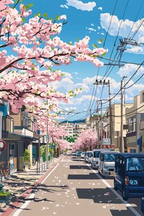春日樱花街道的唯美风光