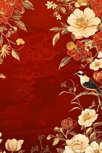 中式红底花鸟精美图案