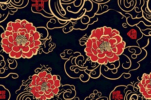 中式牡丹祥云传统花纹图案