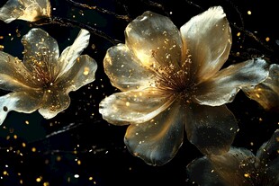 梦幻金花朵绽放于黑夜