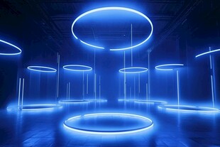 蓝色梦幻悬浮光圈空间