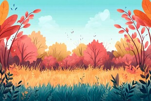 秋日绚烂原野风景插画