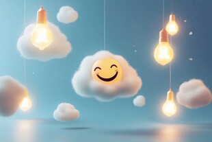 微笑云朵与发光灯泡梦幻场景