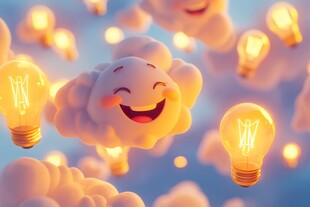云朵笑脸与发光灯泡奇景