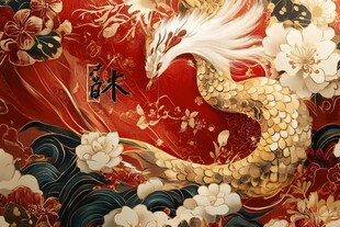 中式祥瑞麒麟花卉艺术画