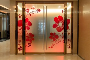 繁花装饰的精美玻璃双开门