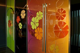 多彩花卉图案时尚玻璃门
