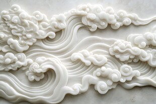 白玉祥云海浪浮雕艺术