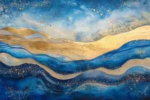 蓝金交织的梦幻海浪图景