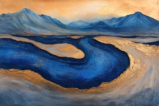 蓝色河流蜿蜒于群山之间