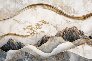 山水金松中式艺术背景墙