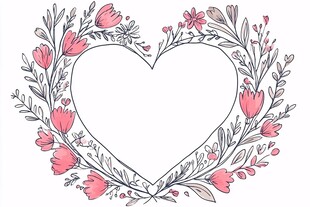 心形花卉边框插画图案