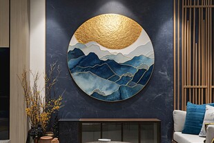 中式客厅圆形山水装饰画