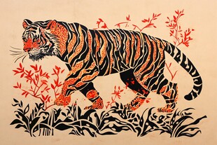 猛虎行于花草间