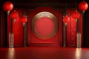 中式红金舞台背景布置