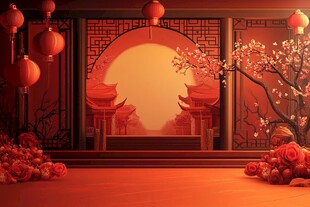 中式古风庭院喜庆场景