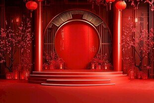 中式红韵舞台场景布置