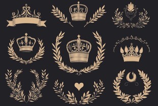 复古皇冠与花环装饰元素
