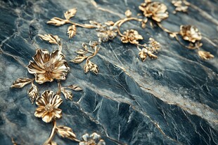 黑金大理石上的精致金花卉