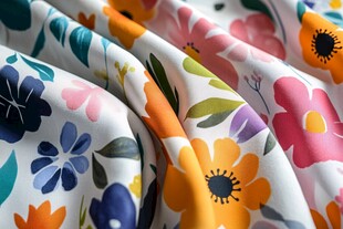 多彩花卉图案布料特写