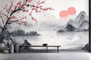 中式水墨山水意境墙面