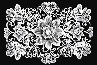 花卉飞鸟黑白精致剪纸图案