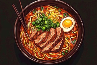 美味牛肉拉面插画