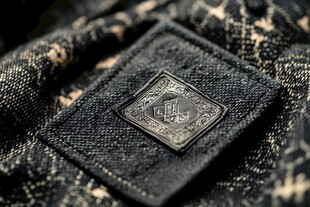 精致服饰品牌徽章特写