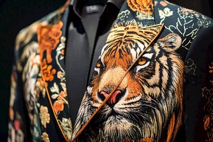 虎纹花卉刺绣男士西装