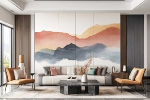 现代简约风客厅山水背景墙