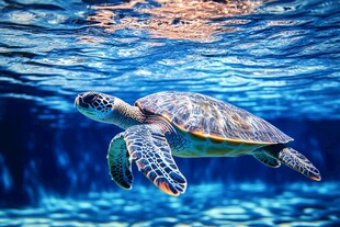 海龟在清澈海水中优雅游动