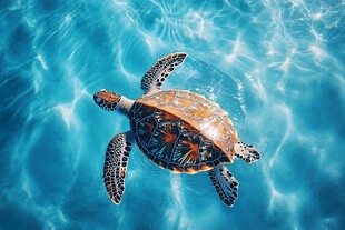 海龟在清澈海水中悠然游动