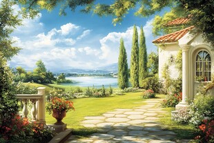 湖畔花园别墅美景