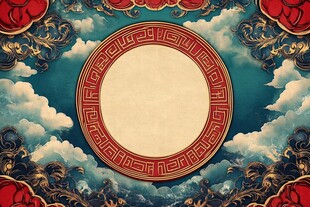 中式古典风圆形边框背景图
