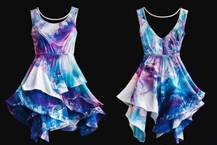 梦幻渐变色彩不规则连衣裙