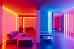 霓虹色彩的未来感室内空间