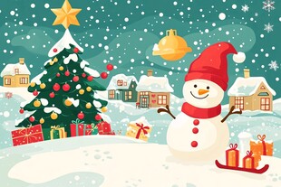 冬日雪景中的欢乐圣诞元素