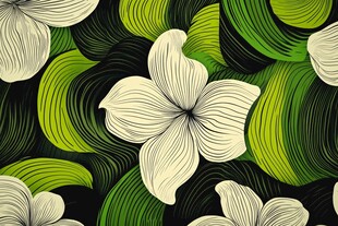 绿底白花植物图案设计