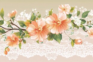 复古花卉蕾丝边框图案