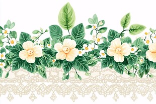 花卉绿叶蕾丝花边装饰图