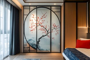 中式卧室的雅致圆形屏风