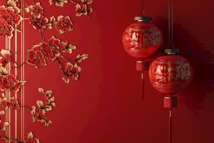 中式红墙挂饰喜庆灯笼图