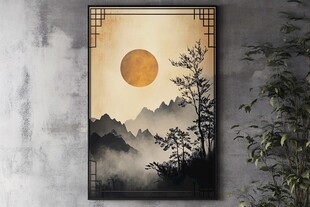 中式山水挂画 落日映山林