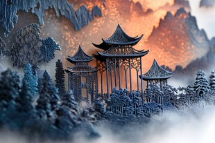 古风亭阁山水梦幻景致