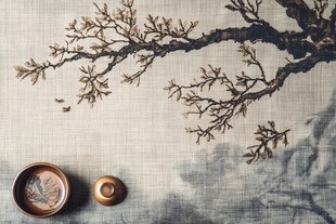 中式禅意茶景与水墨树画
