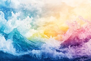梦幻绚丽的多彩海浪景观