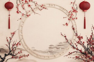 中式典雅梅花灯笼装饰图